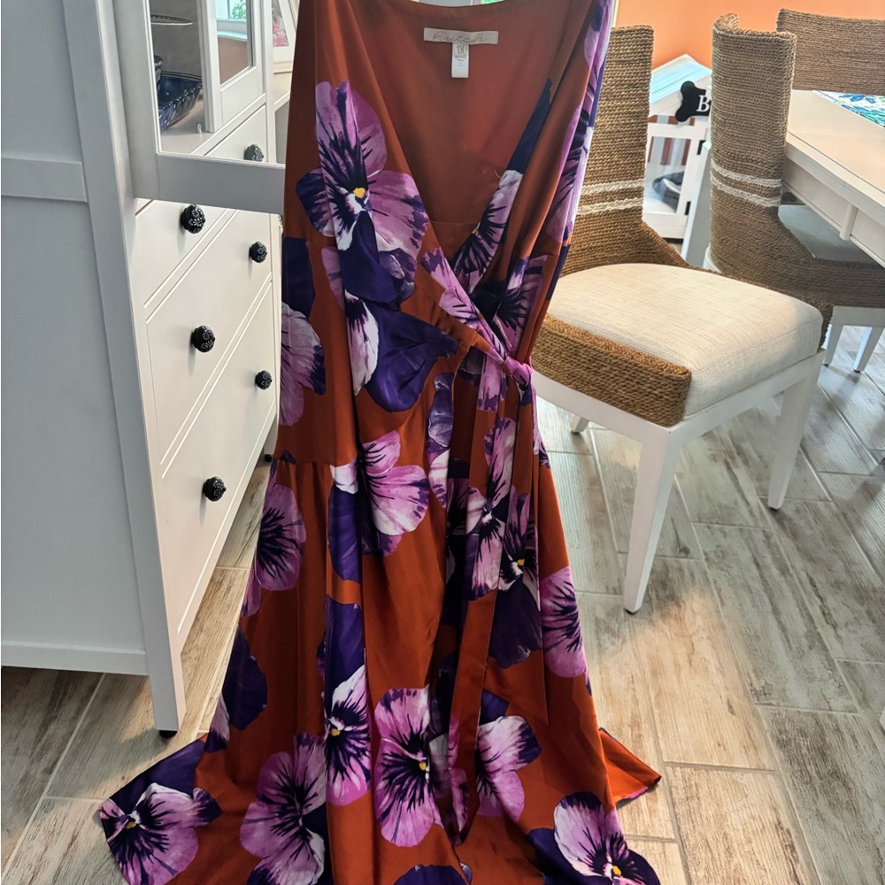 Hutch 1X silky wrap Floral Orange and Purple Maxi Dress